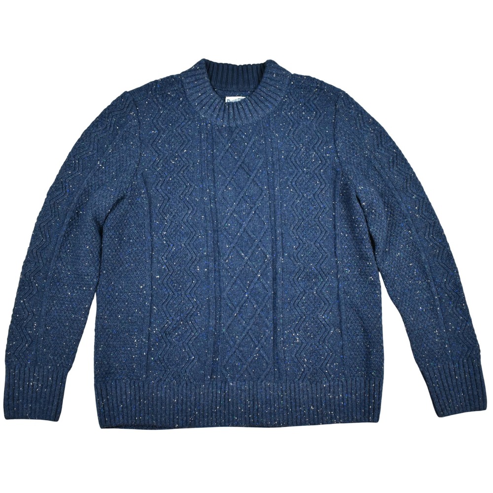 Duluth Cable Knit Sweater Heavy Chunky Fisherman Blue Wool Blend Crew Neck L
